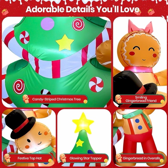 8FT Inflatable Christmas Tree with Gingerbread Man